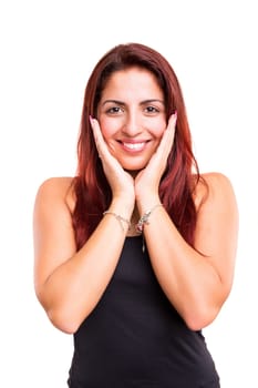 Surprised young woman isolated over white background