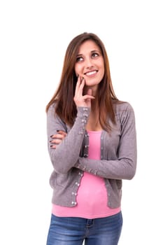 Studio shot: Young woman having a great idea