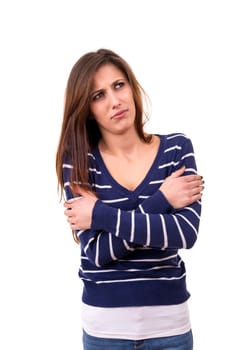 Studio shot of a sad woman, isolated over white