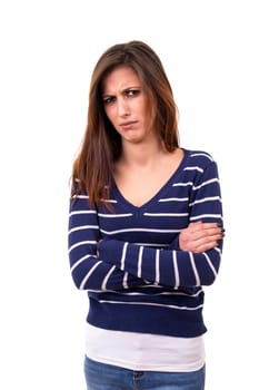 Studio shot of a sad woman, isolated over white