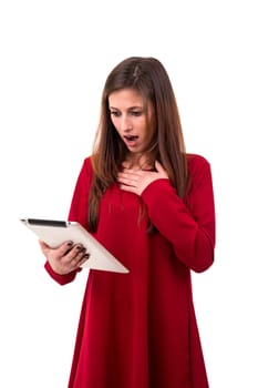 beautiful woman working with a new tablet computer