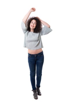 Happy young woman - who weares braces - posing isolated over white
