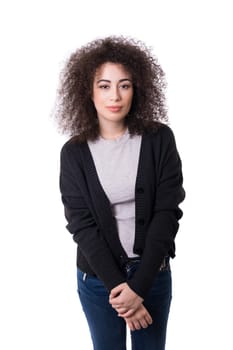 Beautiful young asian woman posing isolated over white background