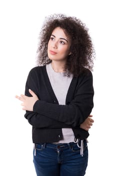 Studio shot: Young woman having a great idea