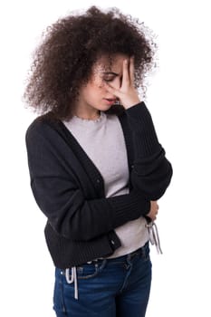 Young student tired of studying for the final exams, isolated over a white background