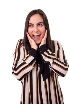 Surprised young woman isolated over white background