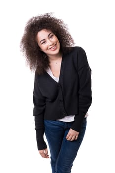 Happy young woman - who weares braces - posing isolated over white