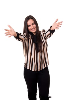 Studio shot of a beautiful woman offering a hug