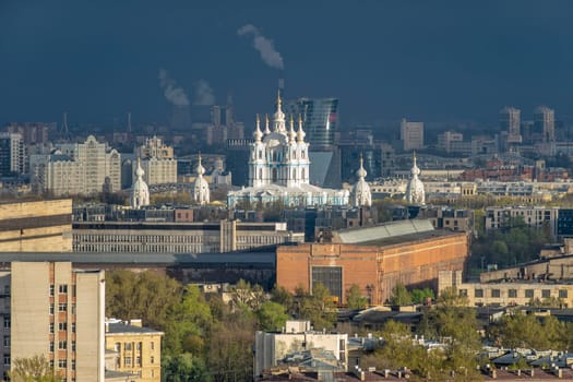 St. Petersburg from bird's-eye view Smolny convent, temples, factories, buildings