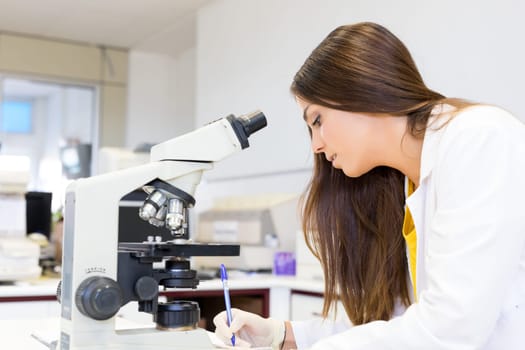 Beautiful young scientist working at the laboratory