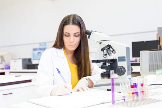 Beautiful young scientist working at the laboratory
