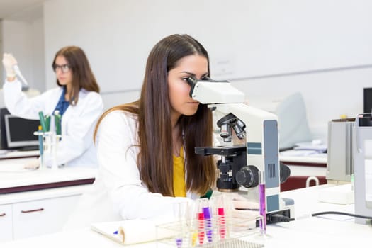 Beautiful young scientist working at the laboratory