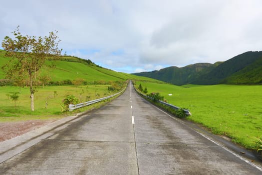 Empty roads in the countryside on the island of Saint Michael (Sao Miguel) in the Azores, Portugal