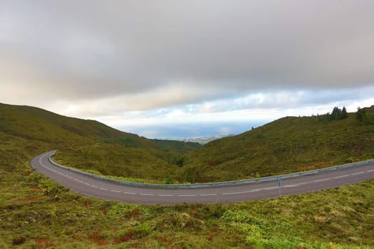 Empty roads in the countryside on the island of Saint Michael (Sao Miguel) in the Azores, Portugal