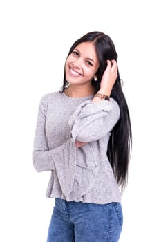 Studio shot of a beautiful young casual woman