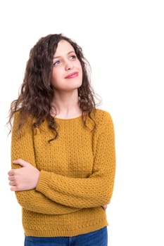 Studio shot: Young woman having a great idea