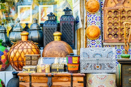 Souvenir shop display at a market in Muscat, Oman
