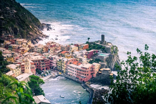Scenic view of the village of Vernazza in Cinque Terre, Italy