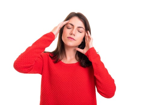 Young woman with a strong headache, isolated over white background