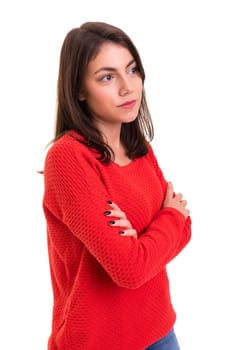 Studio shot of a sad woman, isolated over white