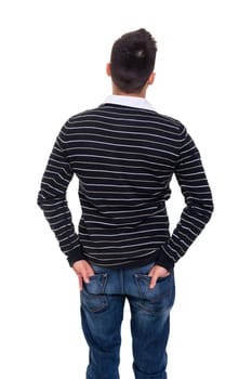 Young man with back turned to camera