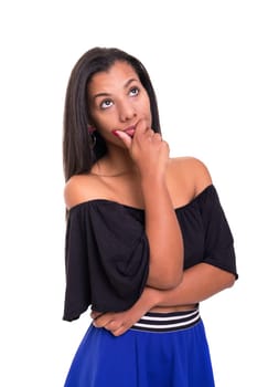 Studio shot: Young woman having a great idea