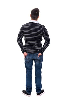 Young man with back turned to camera