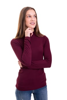Studio shot: Young woman having a great idea