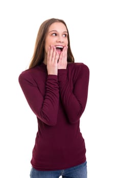 Surprised young woman isolated over white background