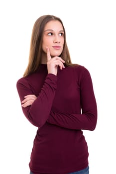 Studio shot: Young woman having a great idea