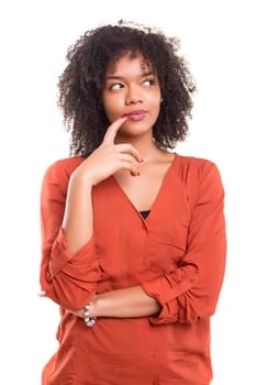 Studio shot: Young woman having a great idea