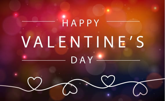 Panoramic red-purple bokeh with congratulation Valentine's Day - Vector illustration