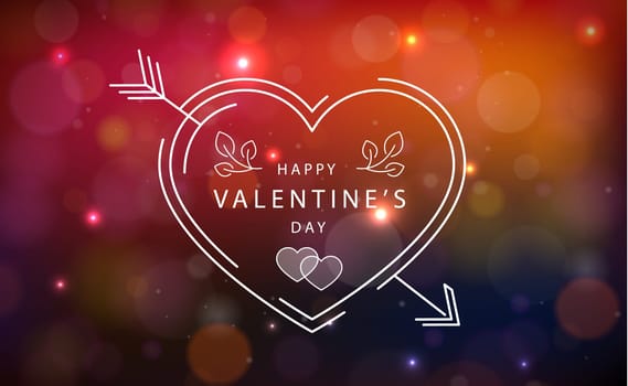 Panoramic red-purple bokeh with congratulation Valentine's Day - Vector illustration
