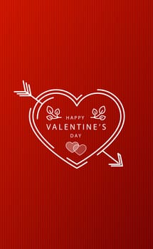 Abstract festive red heart on red striped background - Vector illustration