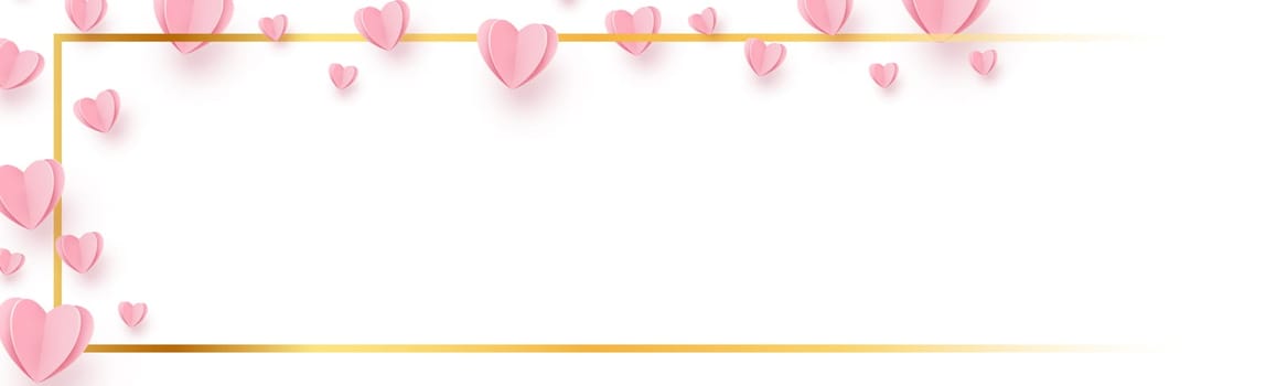 Gently pink-red hearts in a gold frame on a white background - illustration