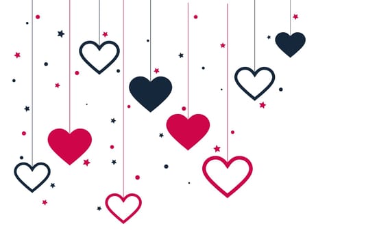 Red and blue festive hearts on white background - Vector illustration