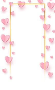 Gently pink-red hearts in a gold frame on a white background - illustration