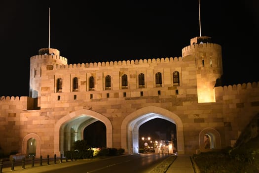The historical city gate al-Bab al-Kabir the "Great Gate"" in Muscat in Oman houses the city museum."
