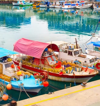 Typical Cyprus fishing boats in Limassol harbor