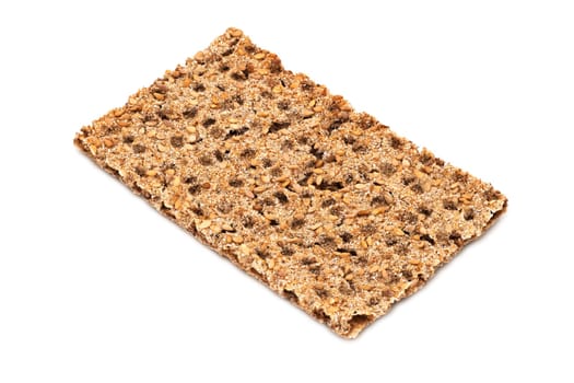Crispbread, close up and studio shot of food on white background