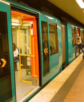 FRANKFURT, GERMANY - AUGUST 31, 2018: People at subway platform, Frankfurt, Germany