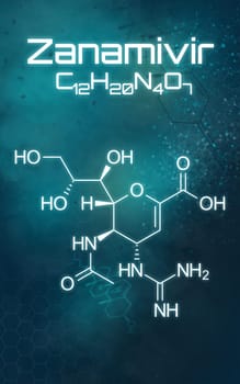 Chemical formula of Zanamivir on a futuristic background