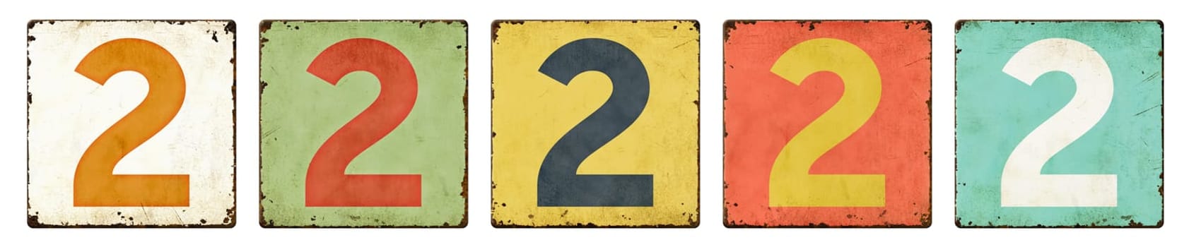 Five vintage tin signs on a white background - Number 2