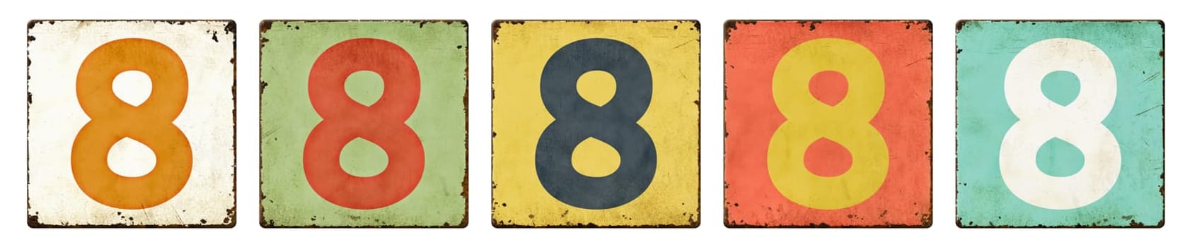 Five vintage tin signs on a white background - Number 8