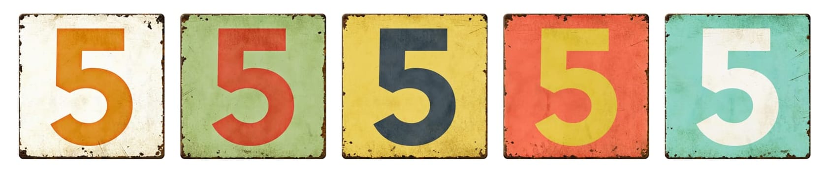 Five vintage tin signs on a white background - Number 5