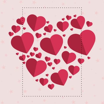 Gently pink-red hearts in the form of a big heart on a white background - Illustration