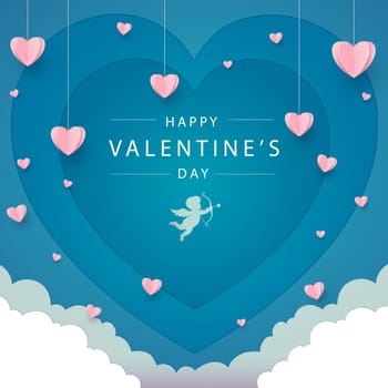 Abstract blue background with heart with congratulations on Valentine's day - Vector illustration