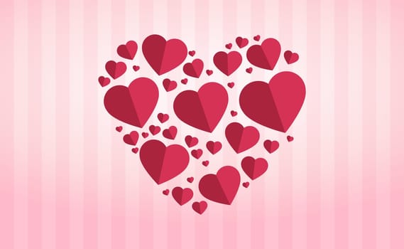 Gently pink-red hearts in the form of a big heart on a white background - Illustration