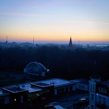 View over Warnemuende on German Baltic Sea coast in early morning
