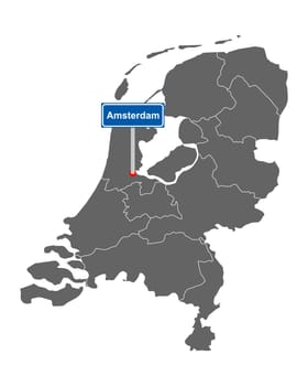 Landkarte der Niederlande mit Orstsschild Amsterdam